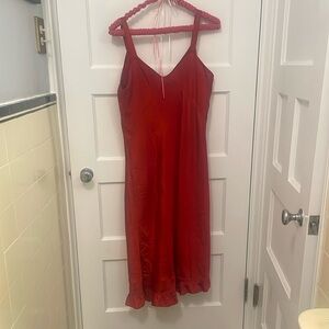 Vintage 1940s Red Taffeta Slip Dress- hand sewn